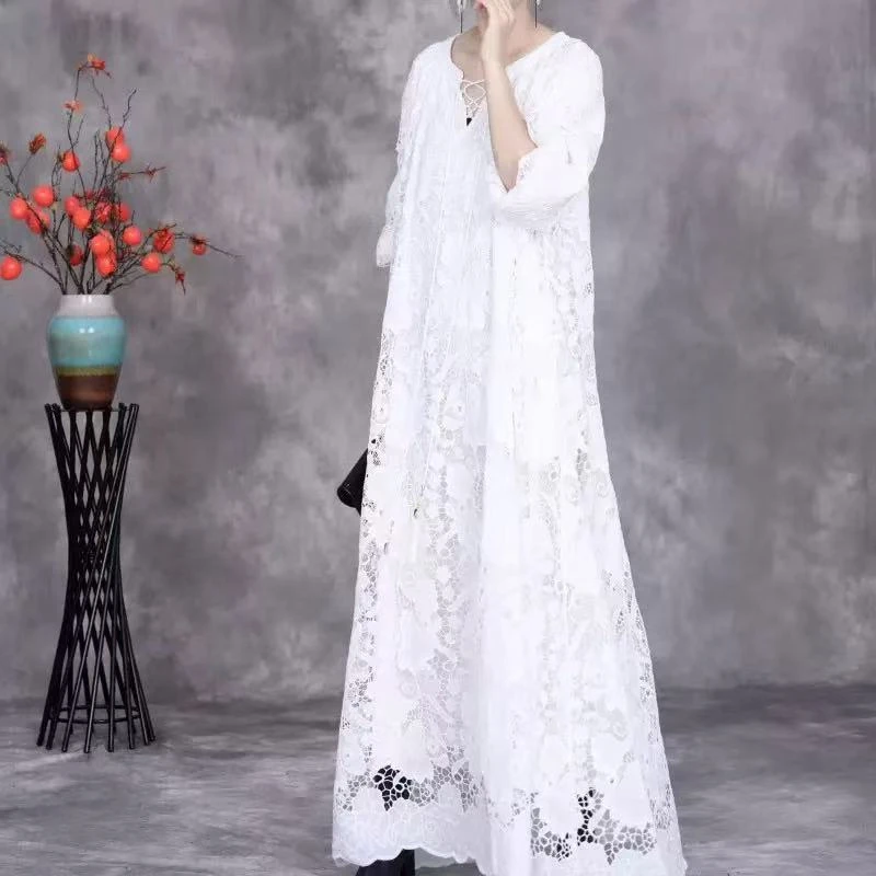 高级法式纯色连衣裙宽松慵懒风