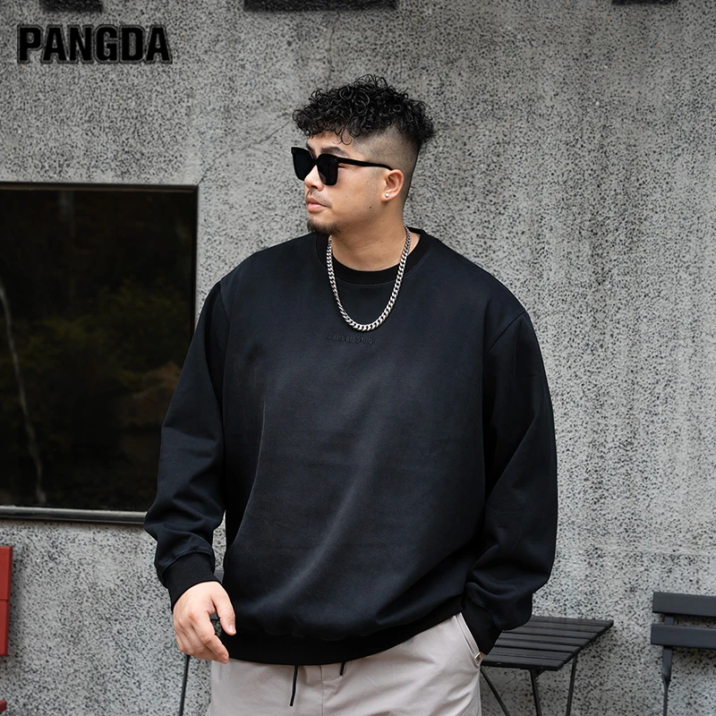 【洗水做旧卫衣】PANGDA大码男装秋冬宽松潮流加肥圆领痞帅T6112