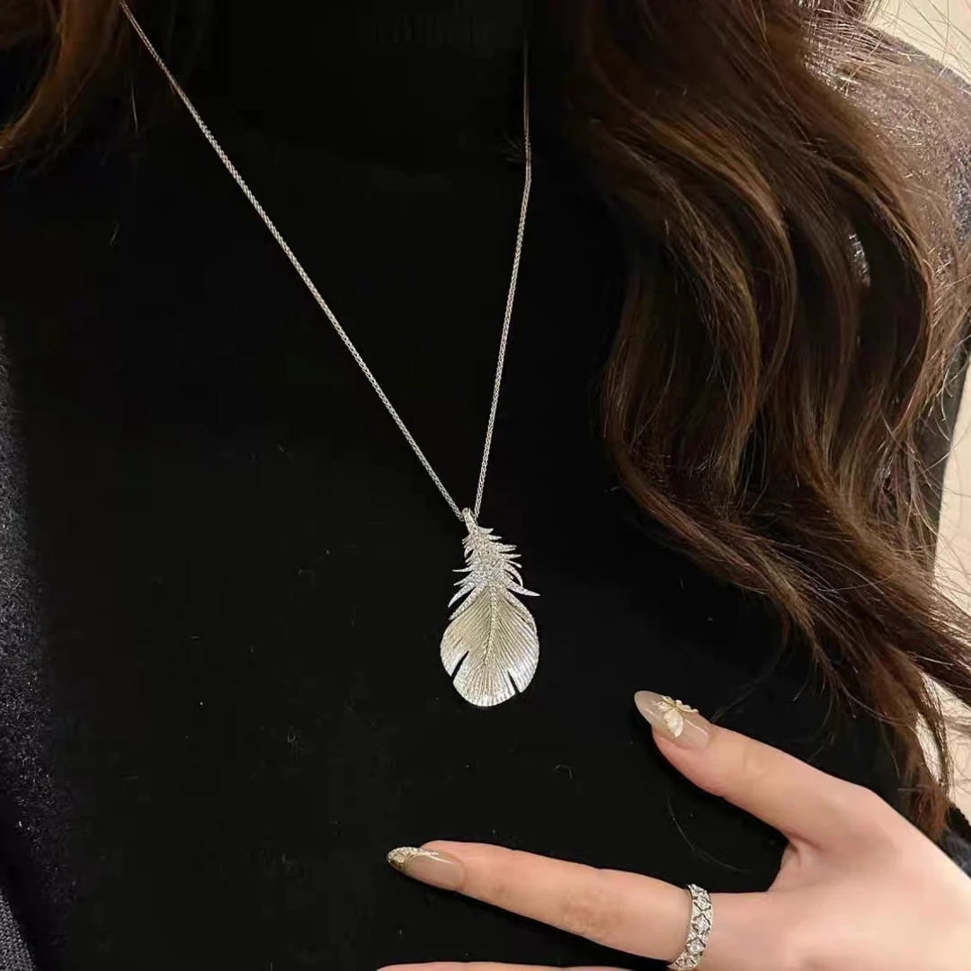 铜合金项链 银色羽毛一款多戴时尚吊坠饰品素款女链子坠链