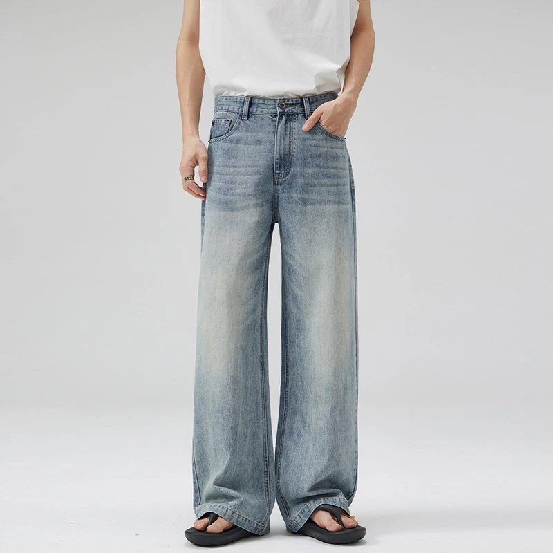 25春夏新款浅蓝水洗牛仔裤男女宽松直筒A字阔腿垂感简约款裤子潮
