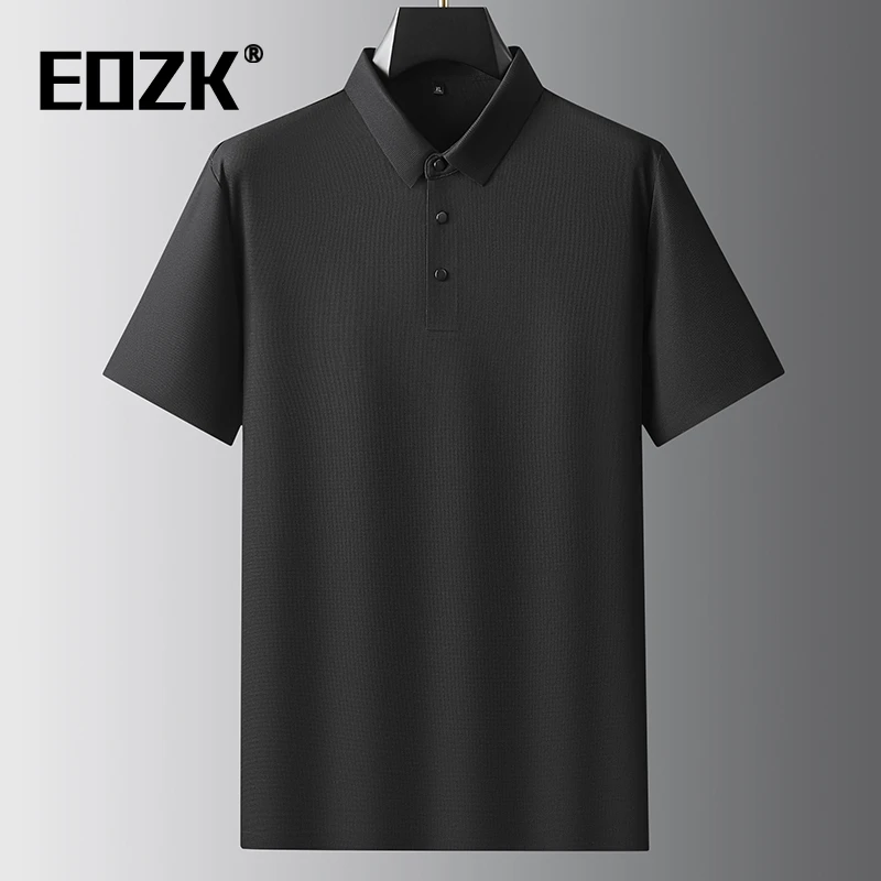 Eozk冰丝短袖t恤男夏季宽松纯色polo衫薄T加肥加大码商务休闲半袖