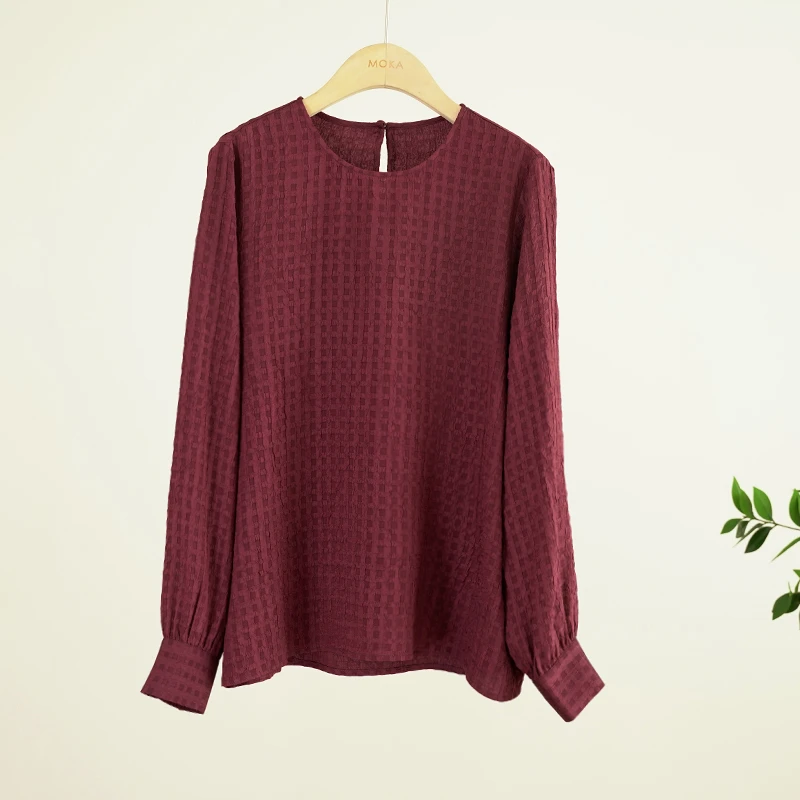 桑蚕丝长袖圆领肌理感垂感女士衬衫（241979）20922