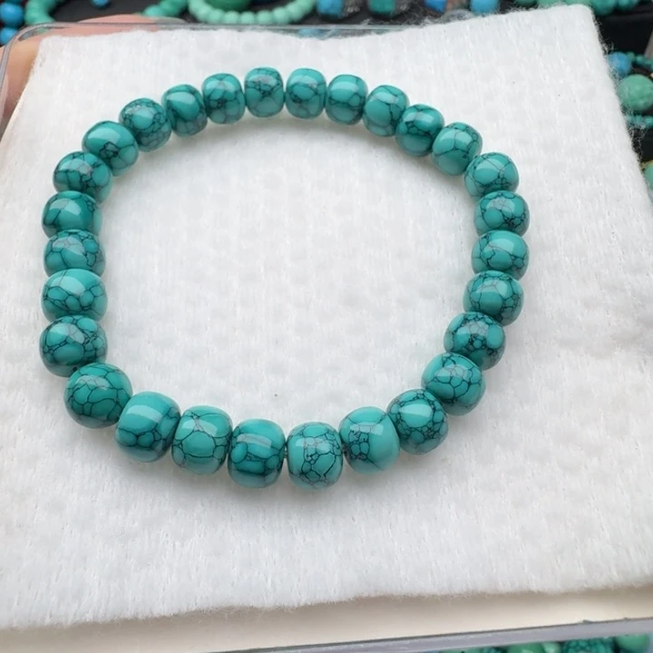 卡8/6➕绿水草纹老型珠手串一条