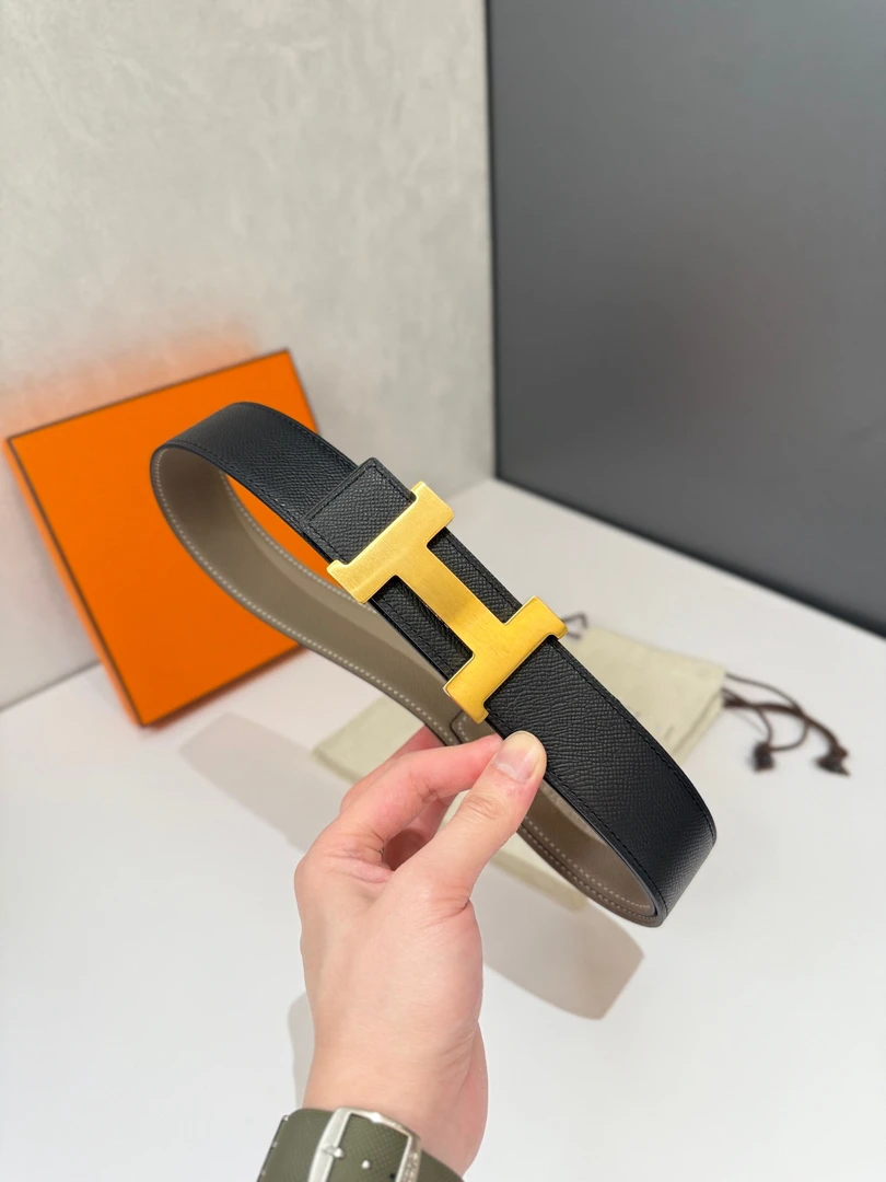 爱马H适配真牛皮皮带男真皮高档H扣男士皮带纯牛皮腰带工字扣潮流