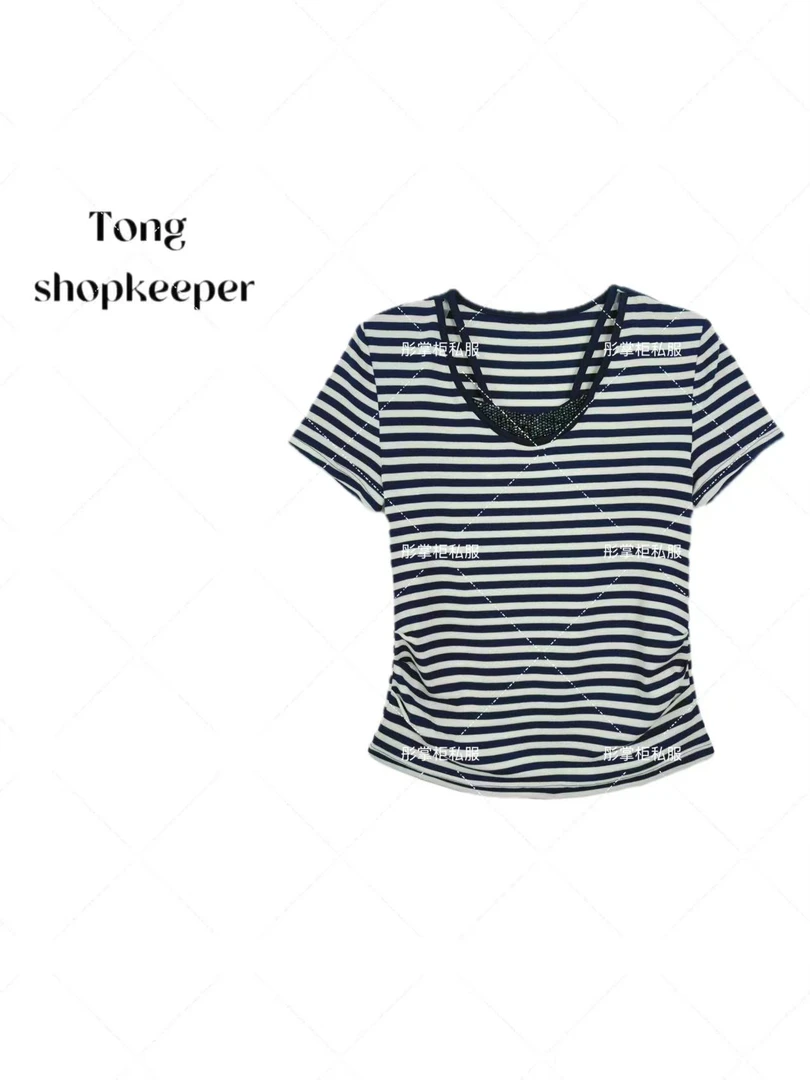 QJ/彤掌柜1681919 夏季25新莱赛尔天丝羊毛打揽镶钻显瘦秀款上衣