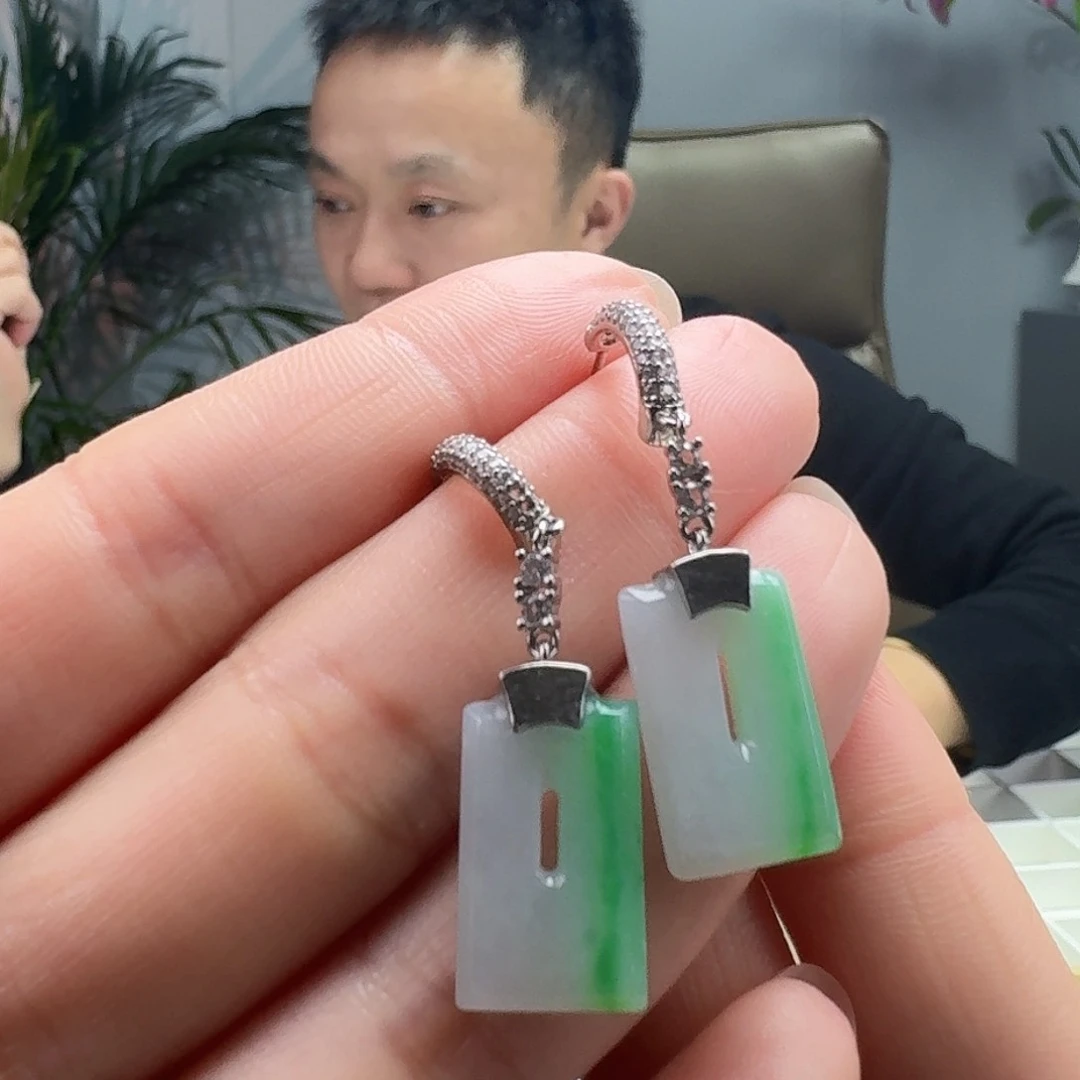 翡翠耳饰银S925镶嵌天然