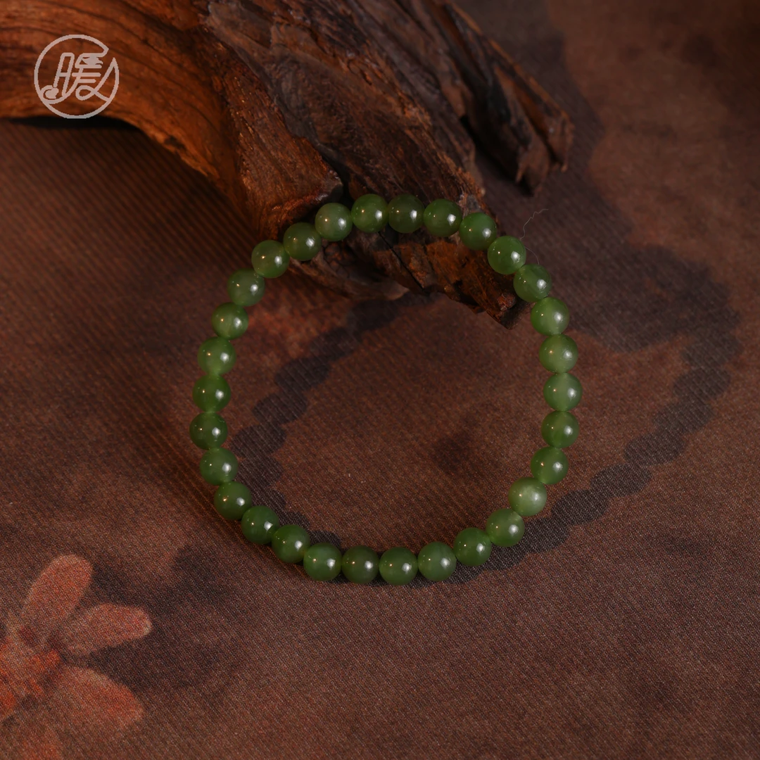 Nuanyan/暖言单圈素圈和田玉碧玉手串6mm手链A6878多样性发一