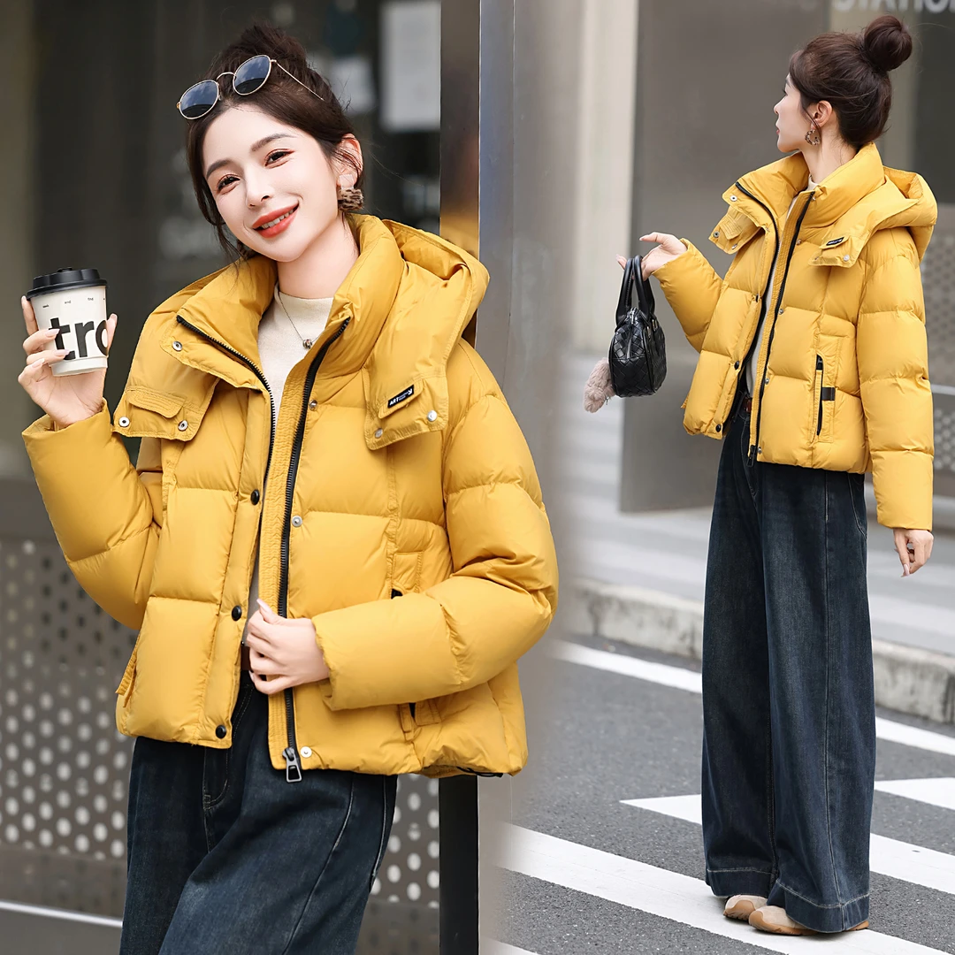 2026白鸭绒姜黄色羽绒服防风短外套2026冬季新小个子洋气高贵上衣