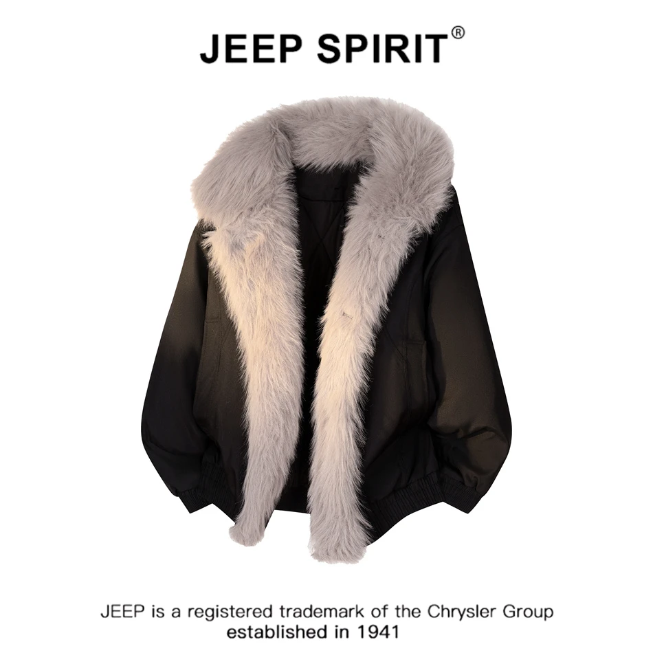 JEEPSPIRIT吉普美式复古座山雕羽绒棉服男款冬季毛领棉袄外套男