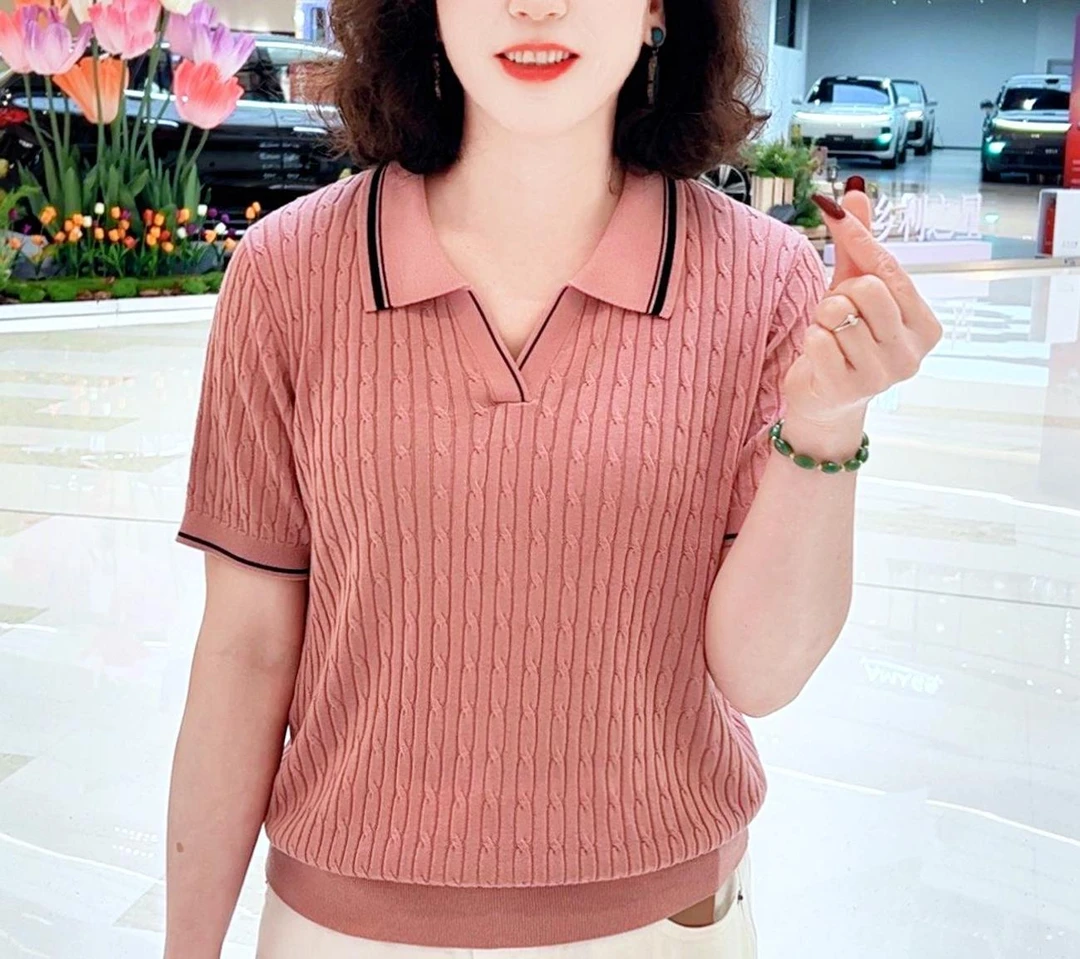 【亲肤+透气】夏季时尚短袖（2505）莱赛尔天丝100%女士翻领薄款大码