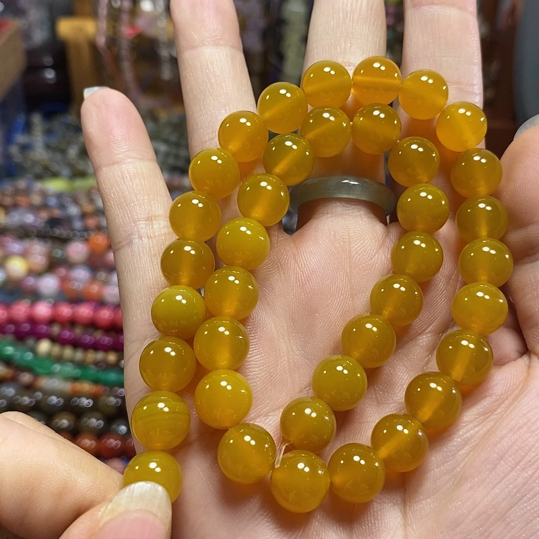 玛瑙/玉髓未镶嵌珠宝半成品黄玛瑙一条卡10mm