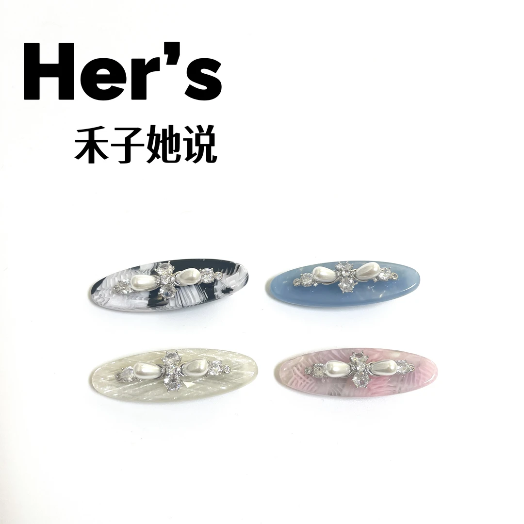 禾子她说冰花水滴珍珠醋酸镀金发夹原单设计