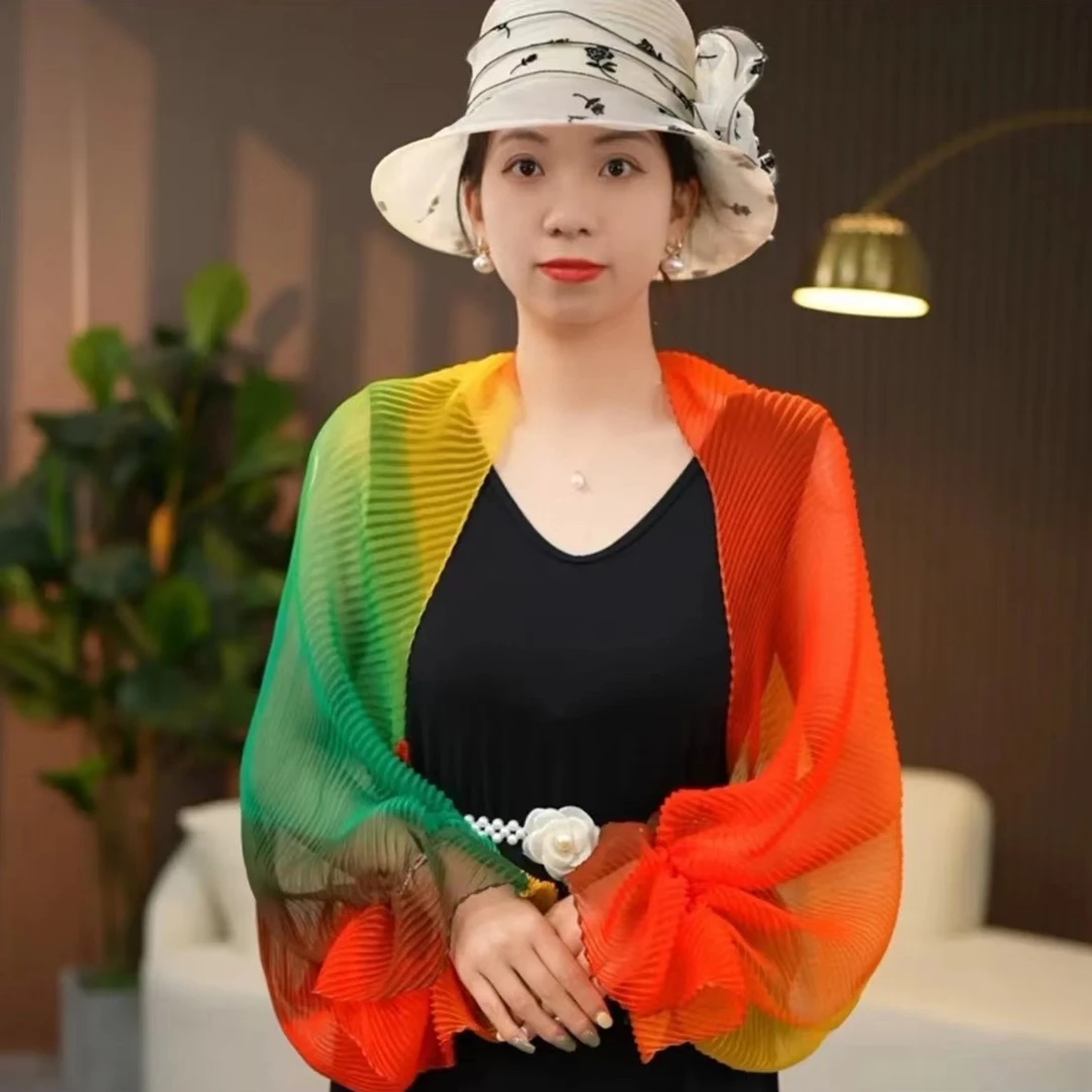 【运补6-8米】2025时尚百搭新款夏季女士簿款褶皱渐变色丝巾防晒衣