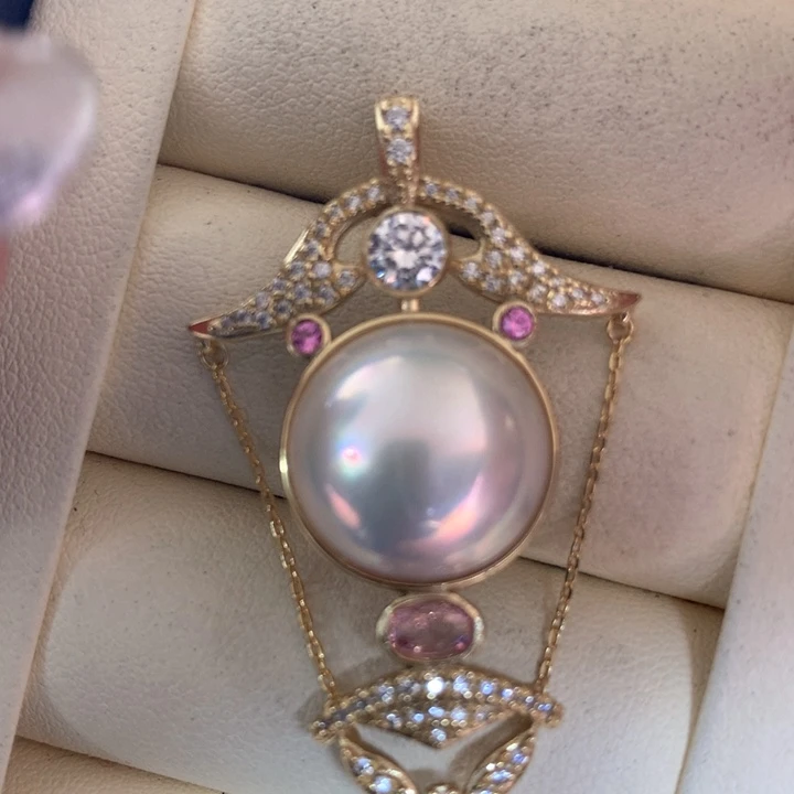 银S925镶嵌颈饰拼合珍珠（马贝珠）