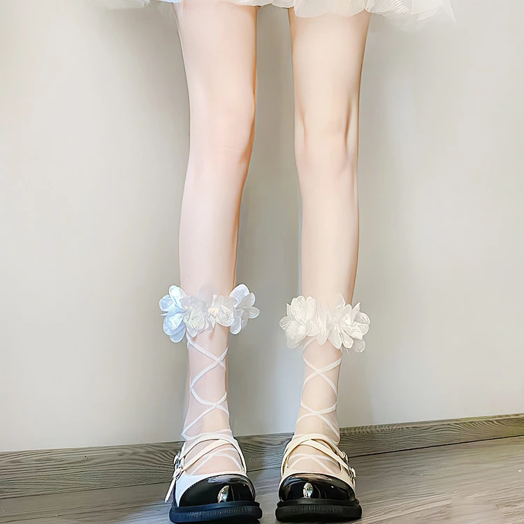 袜子女春夏中筒袜薄款日系lolita花边袜卡丝可爱透气春秋jk长袜女