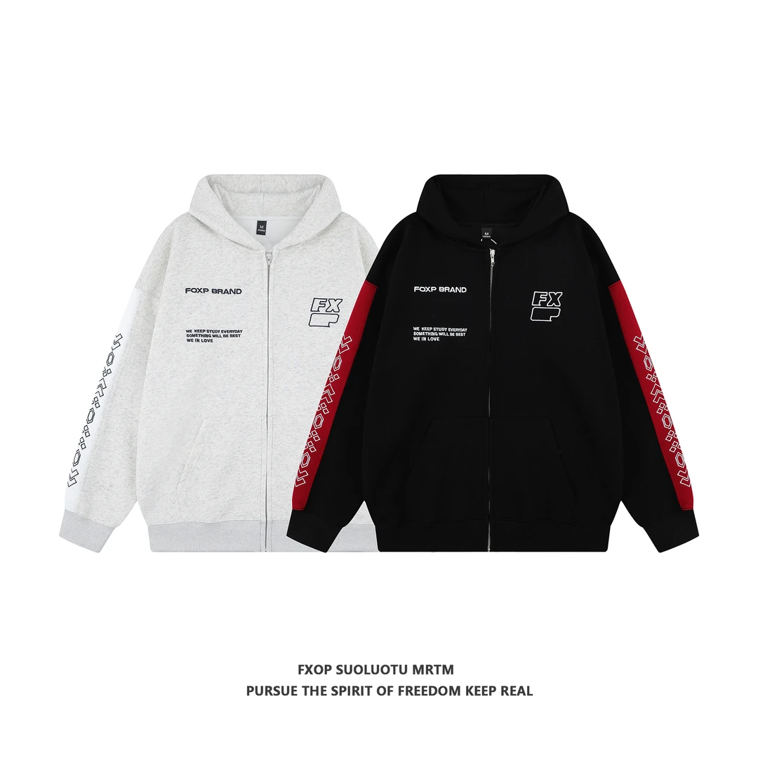 FXOP早春2024款重工刺绣宽松百搭连帽卫衣潮流oversize外套F905