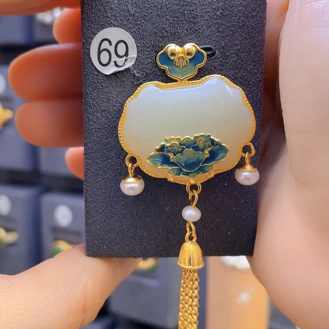 和田玉颈饰银S925镀金镶嵌