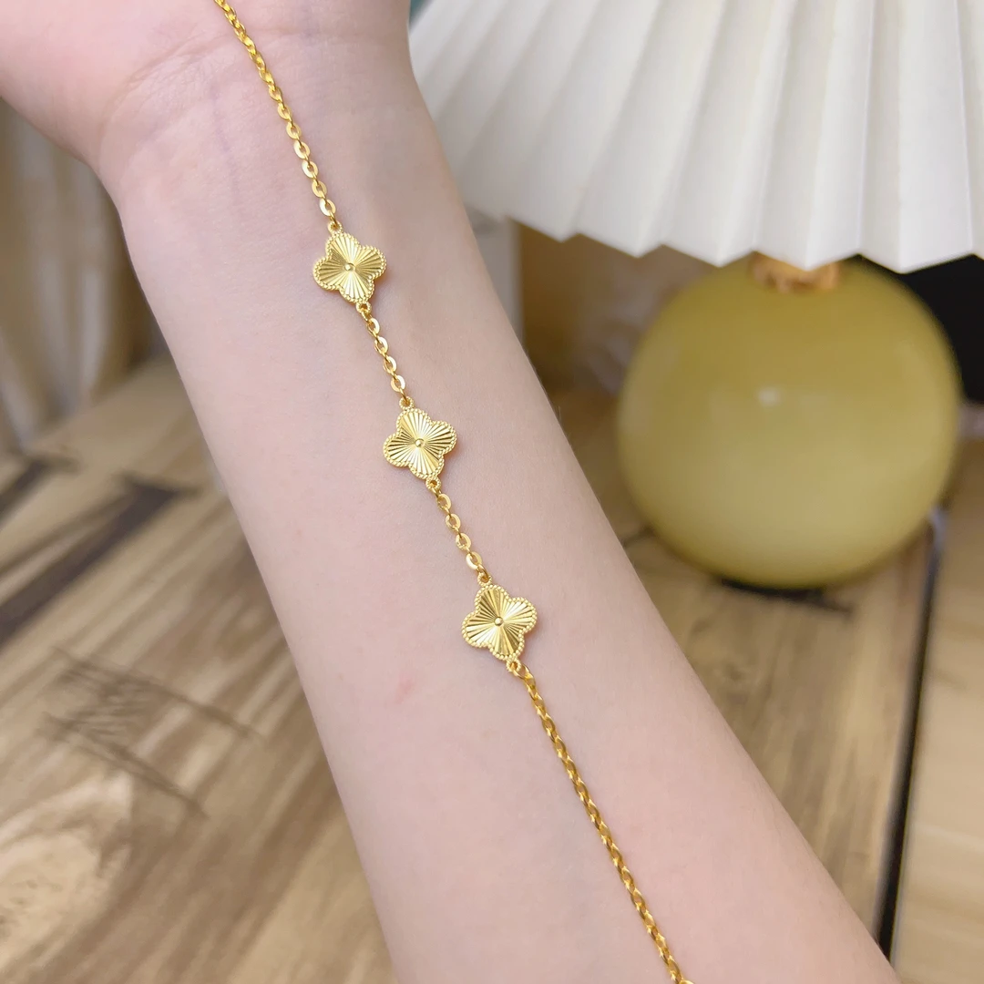 足金999四叶草手链黄金手链气质百搭传承单圈金手串时尚气质