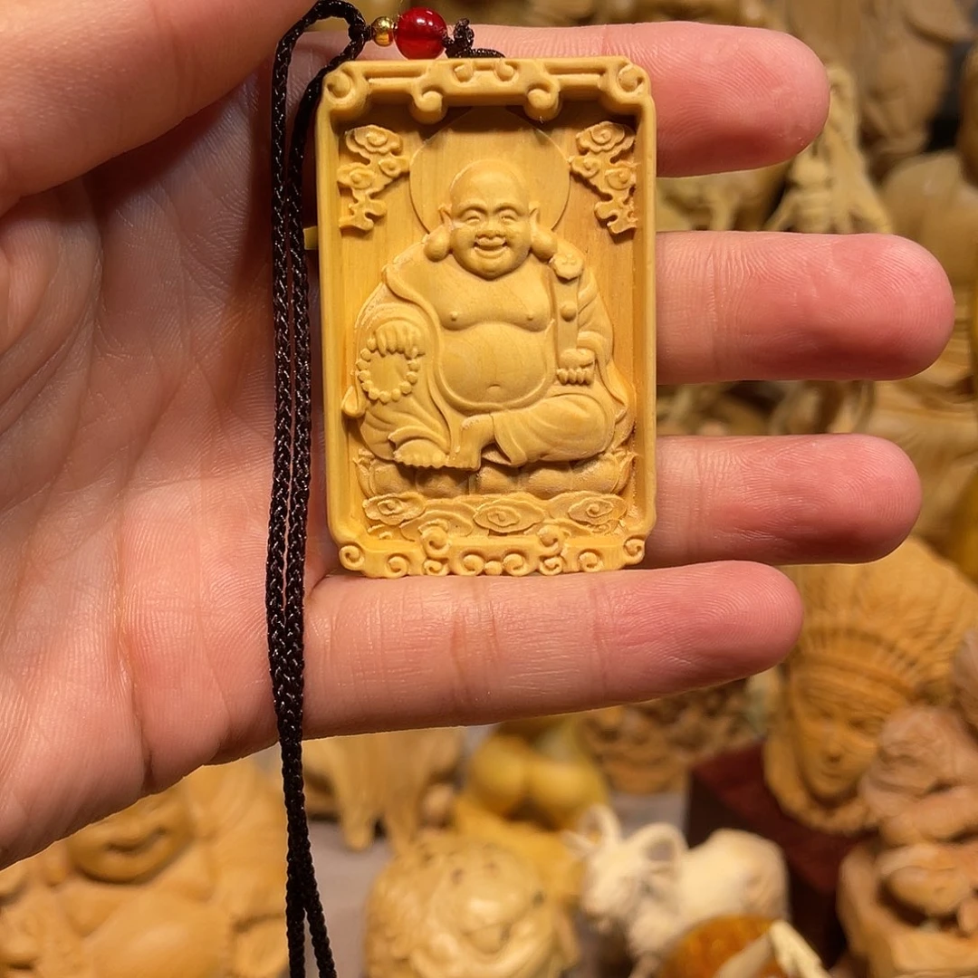 黄杨木黄杨木弥勒佛46牌