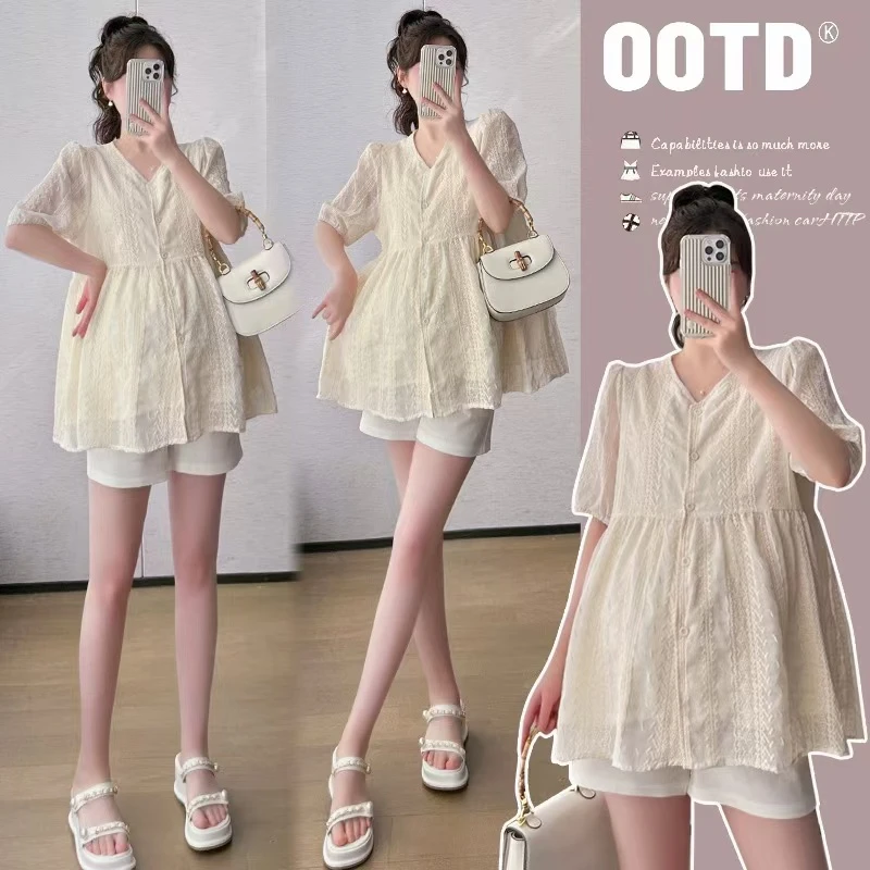 孕妇上衣甜美风孕期孕妇蕾丝上衣