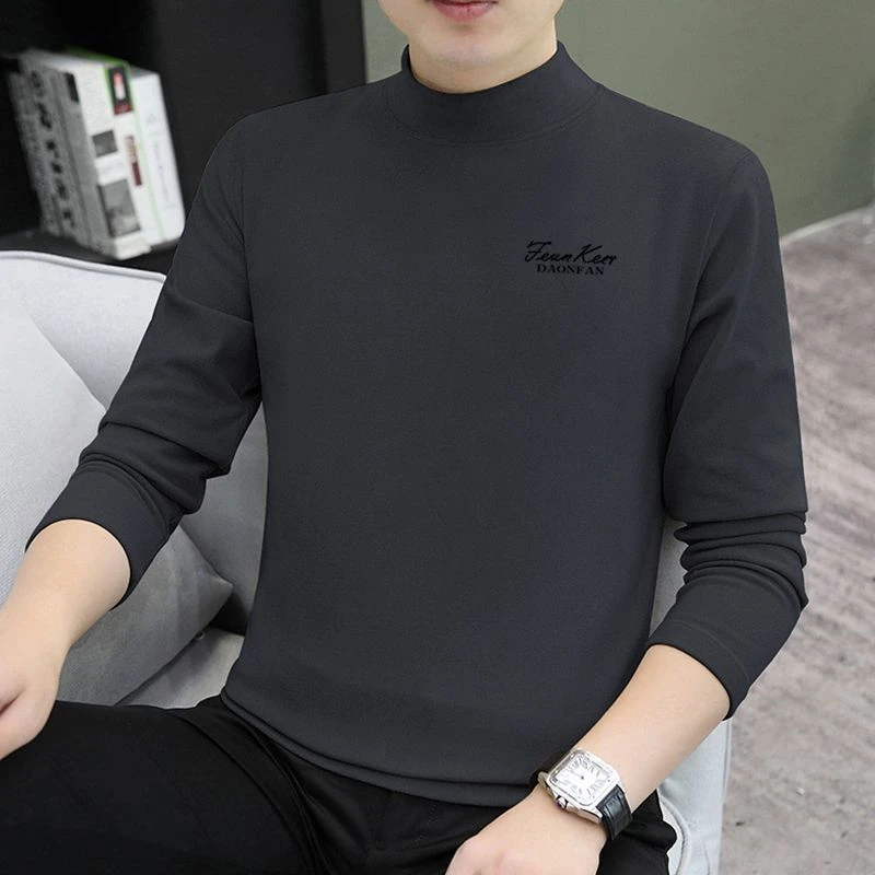 白色打底衫男士长袖修身秋冬休闲半高领T恤男装小衫秋衣简约上衣