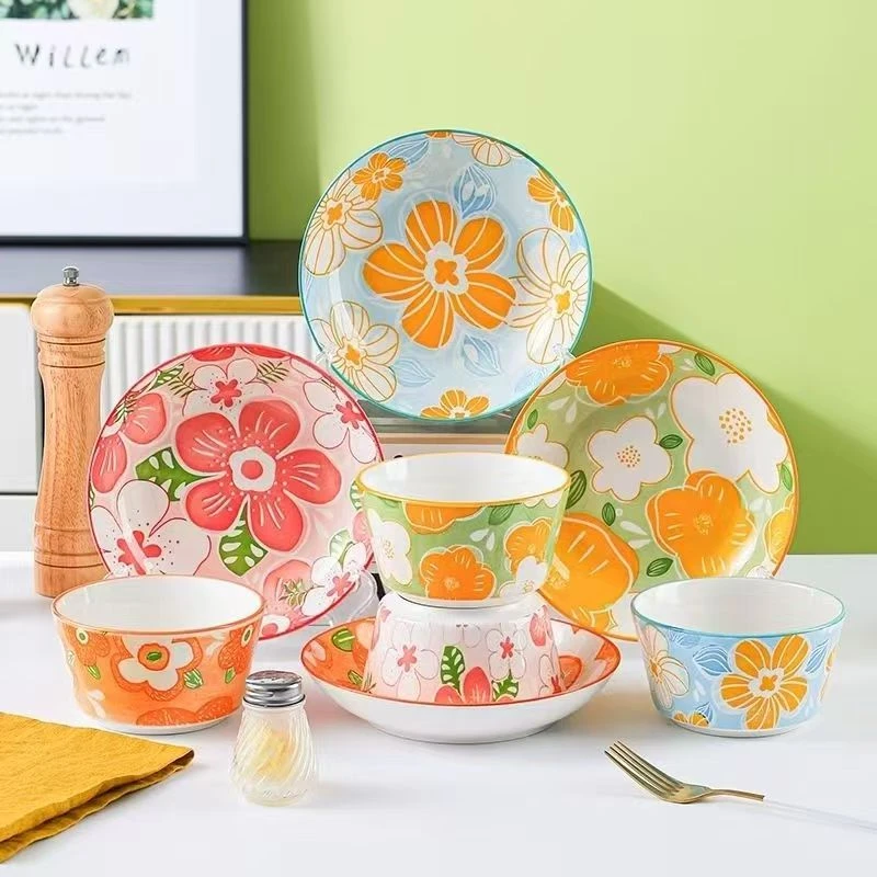 陶园春清新花漾16釉下彩陶瓷碗碟盘家用创意餐具