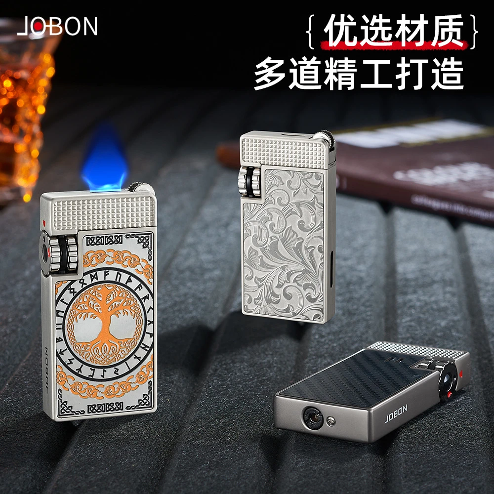 【新疆北京包邮】中邦砂轮扁火扇形火焰打火机防风碳纤维精美礼盒装