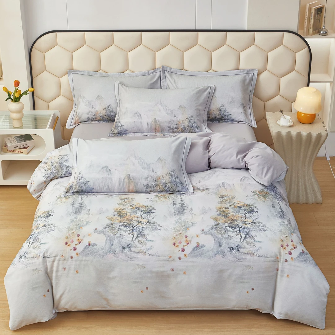 【梦幻之境-灰AB版】秋冬上新100%全棉四件套数码印花家纺四件套