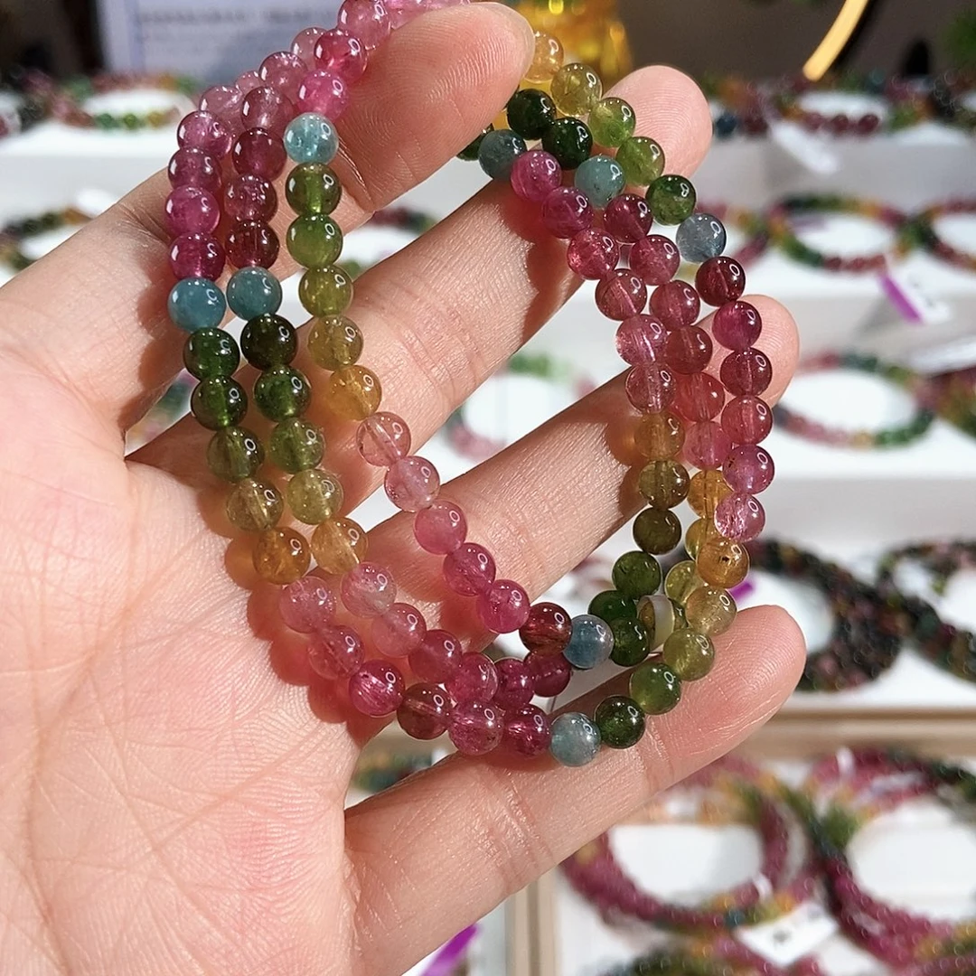 碧玺未镶嵌手链G2054三圈颜色微差