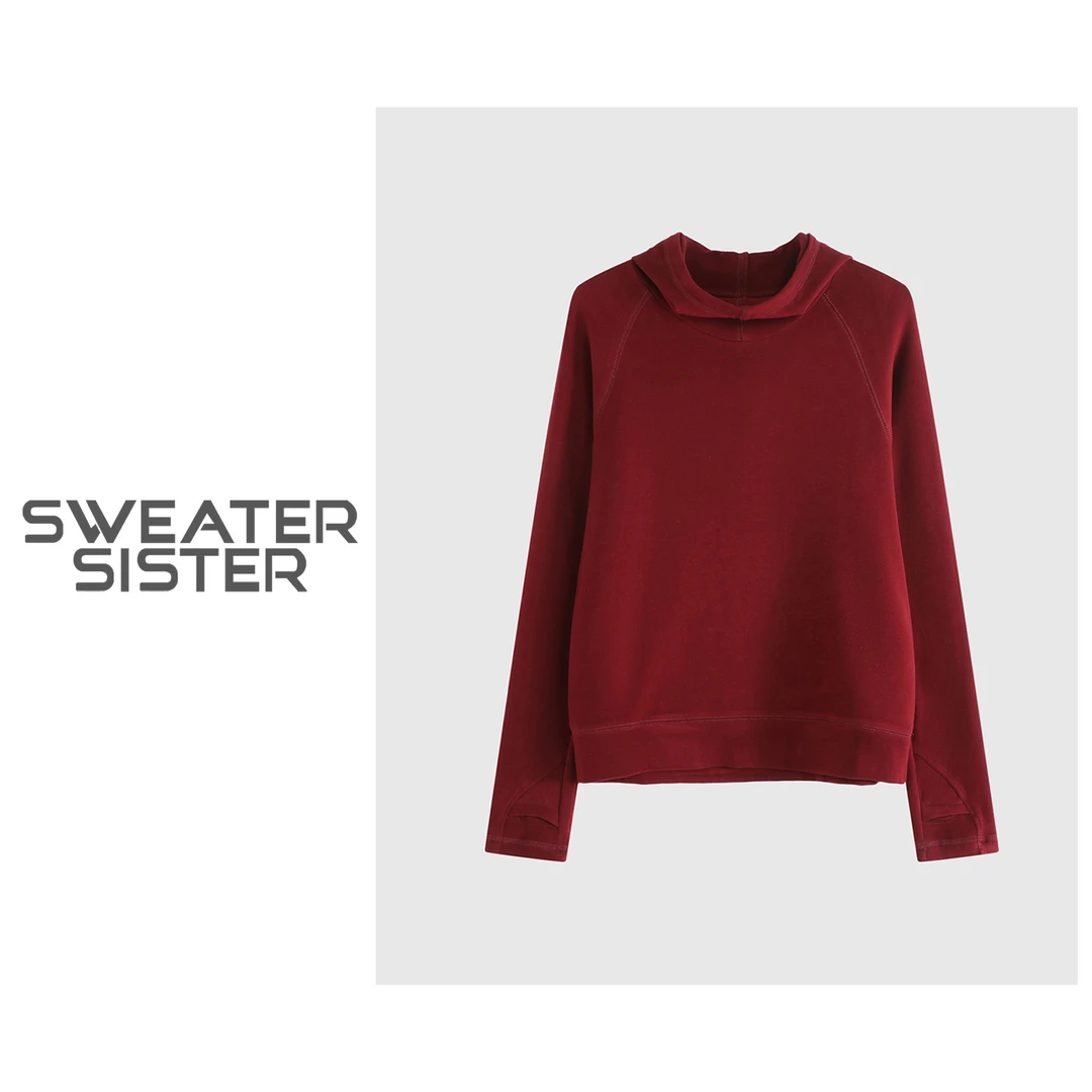 多色系复古连帽卫衣纯色简约时尚套头上衣女6699-266