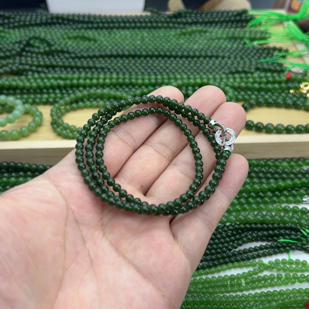 和田玉（碧玉）未镶嵌颈饰卡6 辣菠菜 无黑 140颗