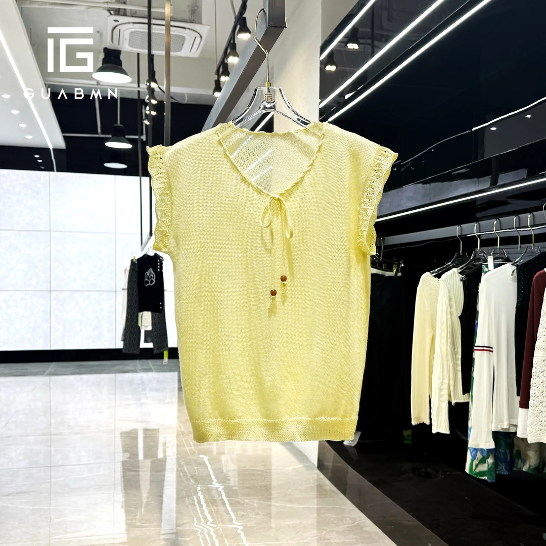 GUABMN2025夏季新品无袖修身百搭圆领镂空针织衫夏日穿搭5076