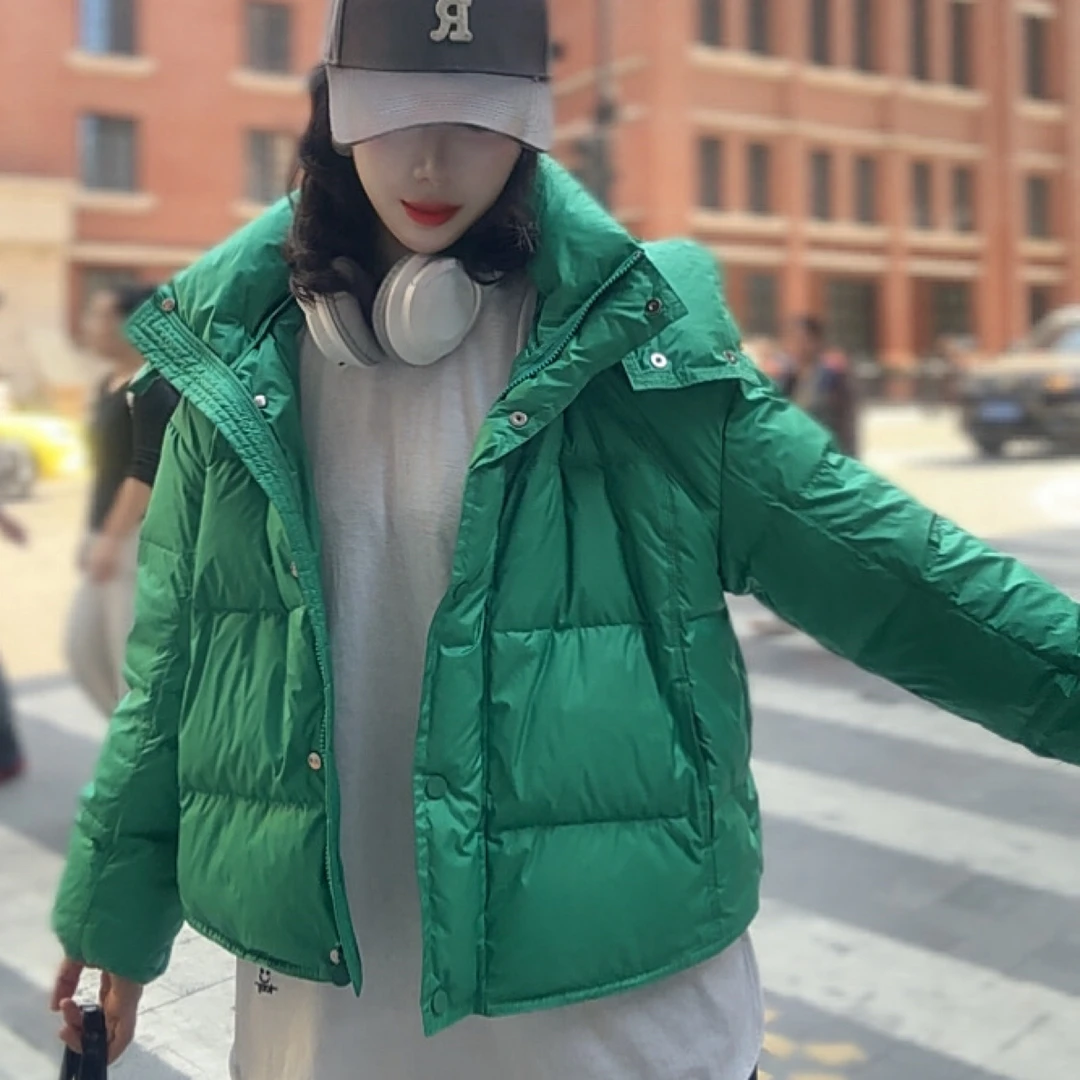 白鸭绒学院风女极简风长袖落肩袖秋冬百搭温柔宽松时尚潮流