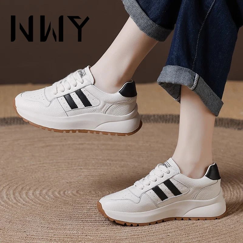 基础款皮面厚底休闲小白鞋女夏2025新款百搭阿甘鞋运动板鞋老爹鞋