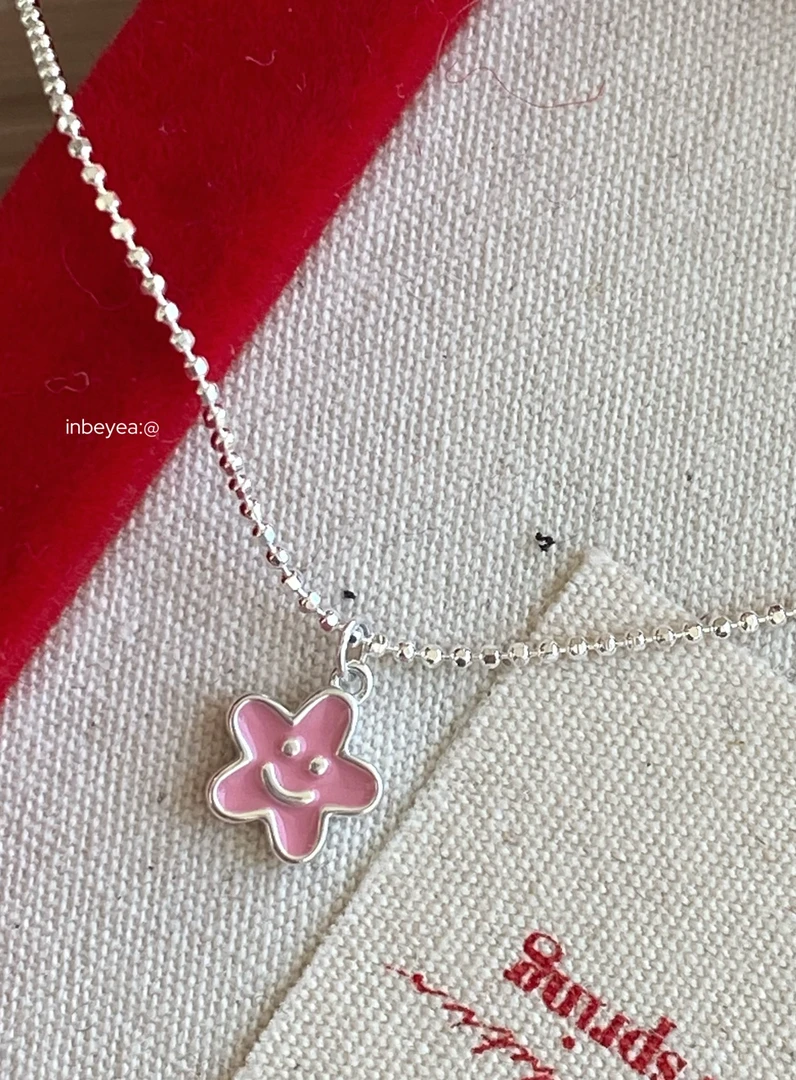 坠链均925银 彩色花朵项链 粉色 40+5cm 3027