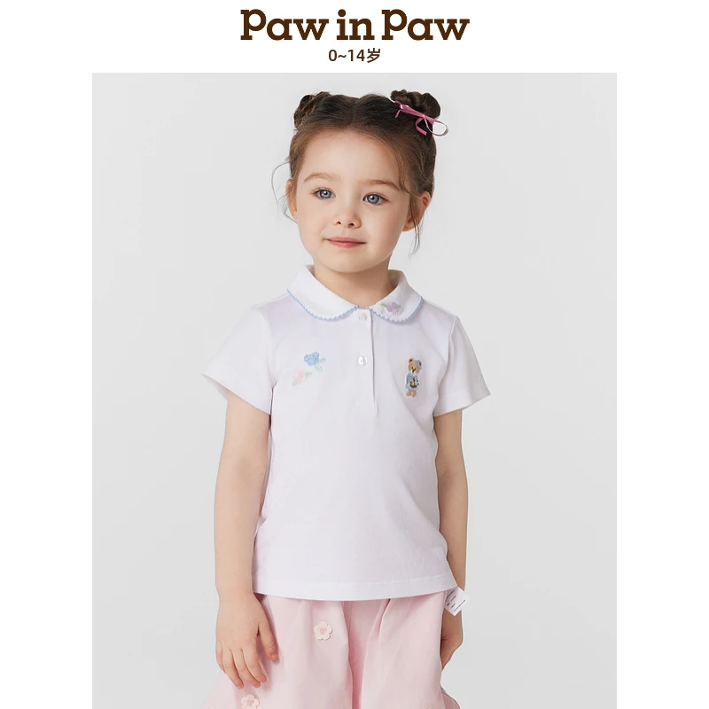 【达人专属】童装25年春夏新款女童POLO翻领短袖纯色T恤PCHAF2551E