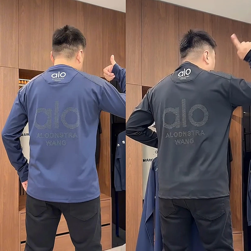 秋季新款轻奢高弹户外圆领长袖T恤卫衣男潮流宽松休闲运动打底衫