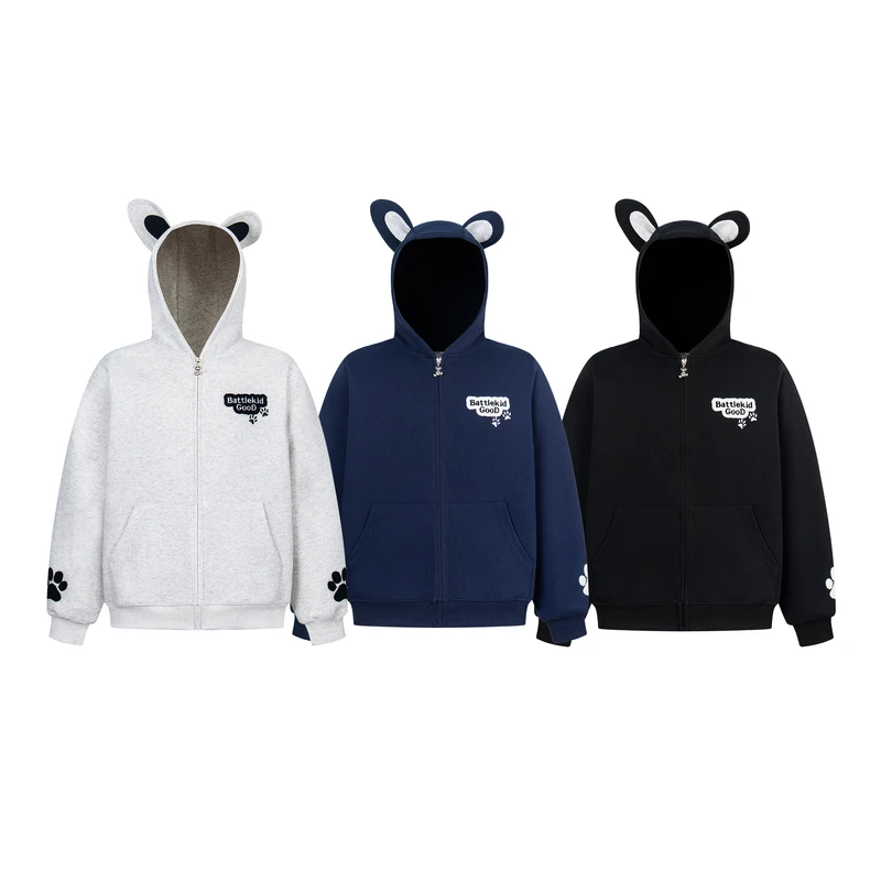 AMER 国潮美式街头嘻哈字母小标刺绣可爱小耳朵连帽外套情侣