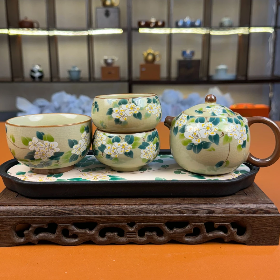山茶花茶壶茶具套组