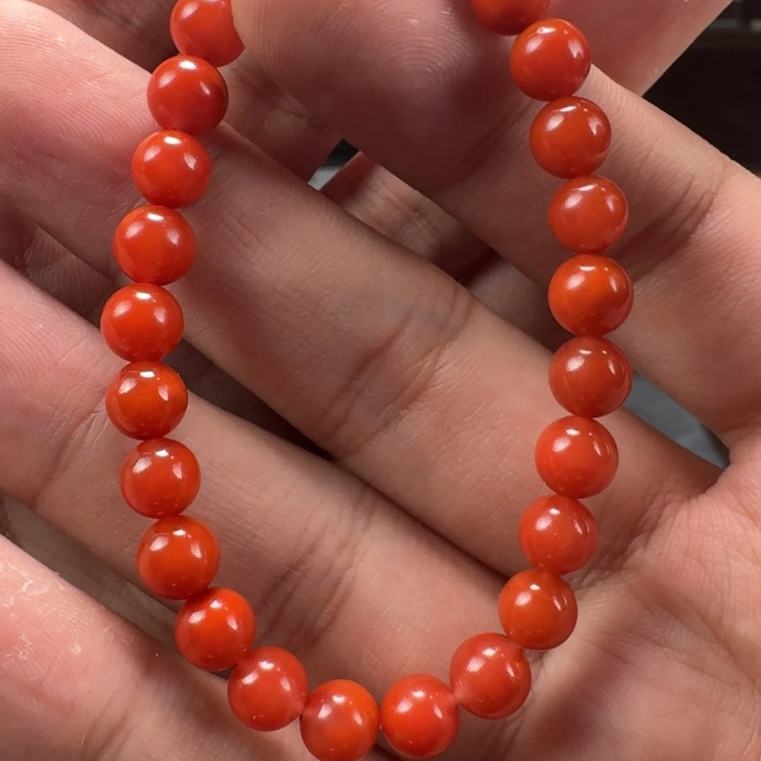 南红玛瑙柿子红圆珠手串6➕mm未镶嵌
