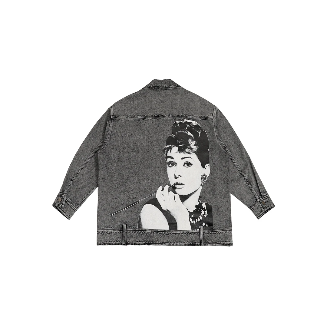 ZHUZHENFEI【怀旧赫本】黑灰色宽松赫本百搭显瘦牛仔外套Z351189