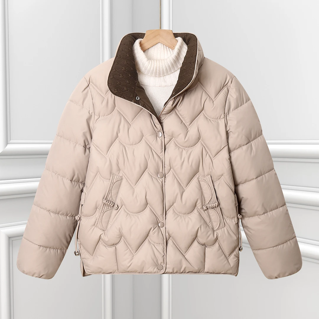 2025新款棉袄秋冬加厚保暖妈妈装韩版宽松女棉服菱形百搭休闲棉衣