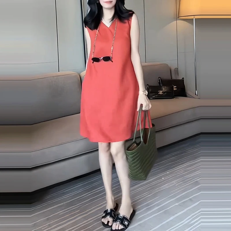 清冷感宽松设计感无袖长裙夏季背带连衣裙千金风韩版贵系裙子气质