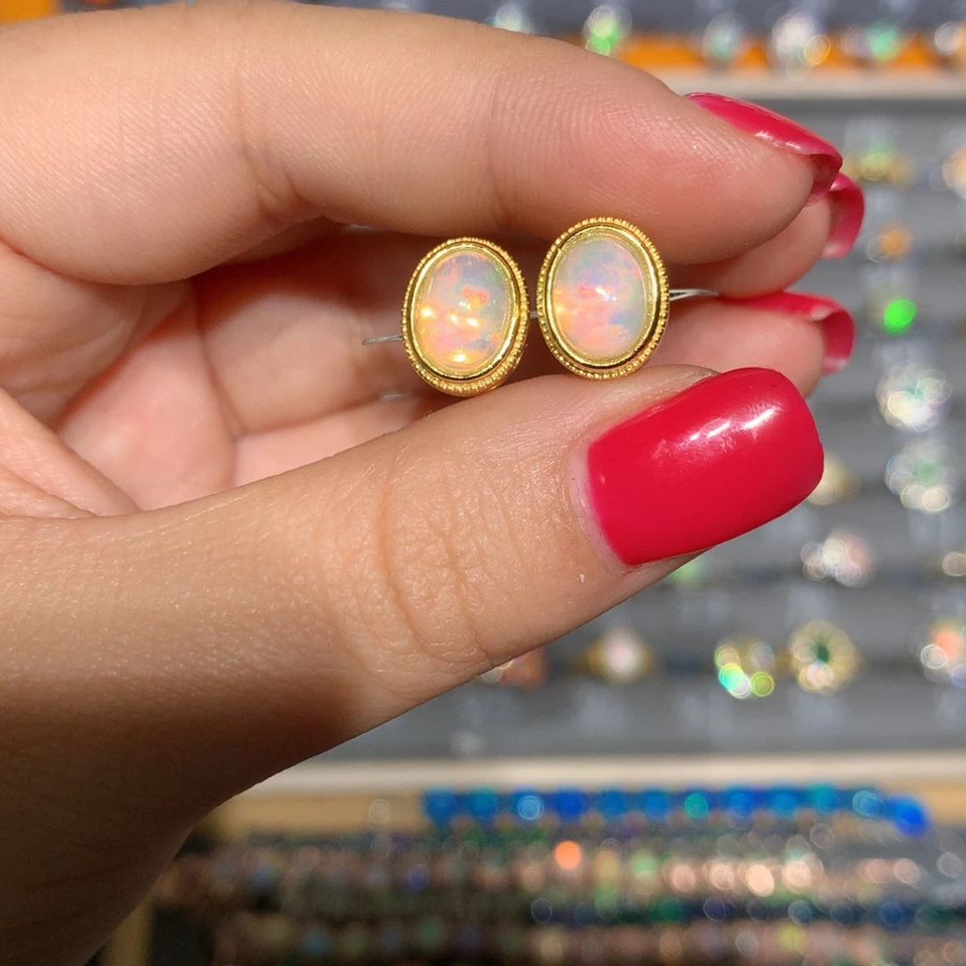 银S925镶嵌欧泊欧泊耳饰l