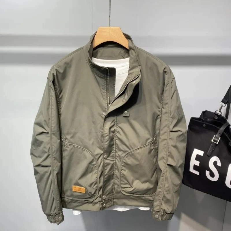 男士立领夹克衫秋冬新款韩版潮流纯色休闲潮牌百搭修身工装外套潮