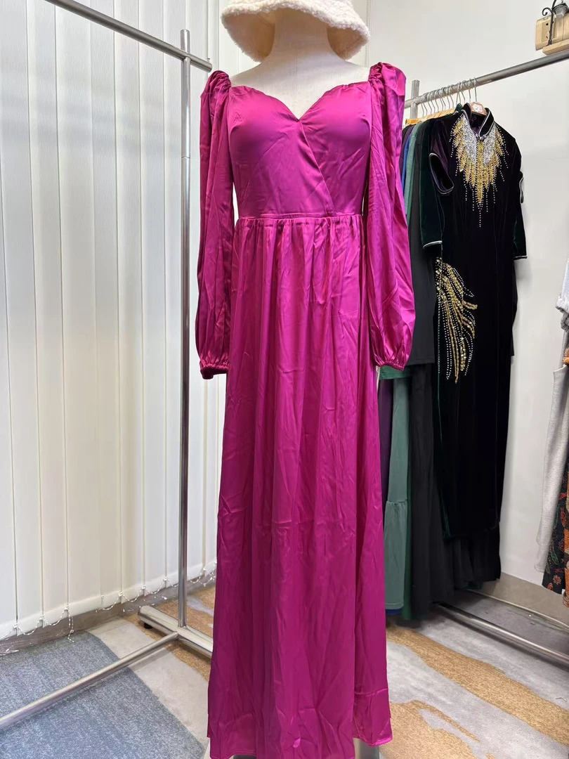 49非图片款欧美时尚双层雪纺长袍拼接扣子连衣裙显瘦大摆