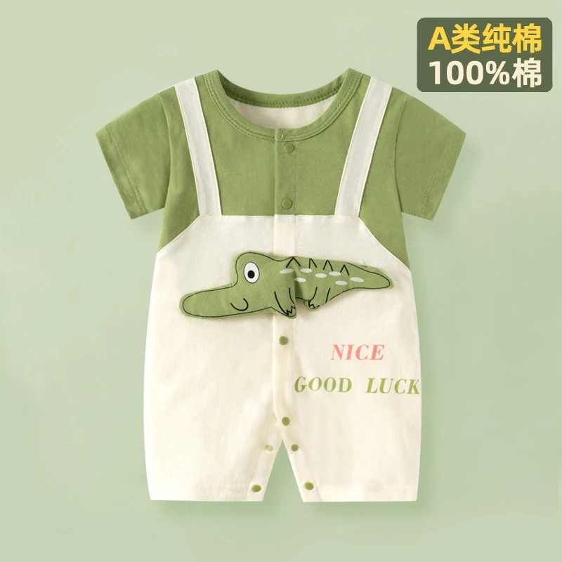 网红爆款婴儿哈衣夏季新中式短袖宝宝连体衣纯棉薄款童装专供萌