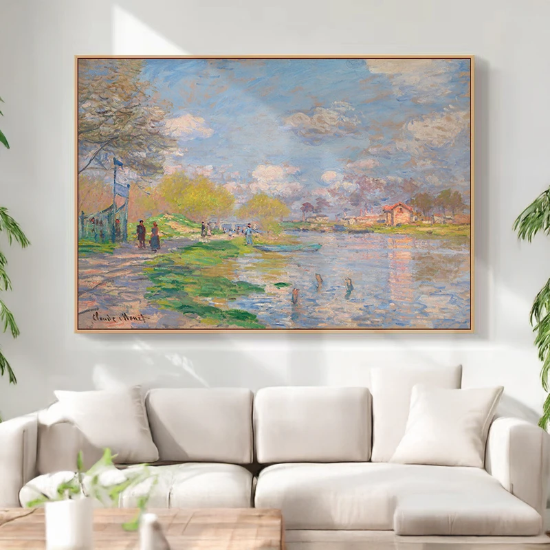 莫奈手绘日出印象油画睡莲客厅沙发背景墙面壁画卧室餐厅挂画名画