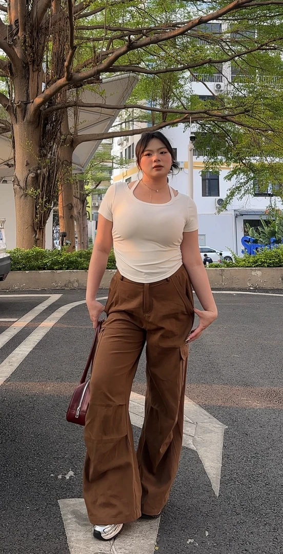 【啵啵】美式复古直筒工装裤设计感飘带口袋休闲百搭阔腿裤显瘦