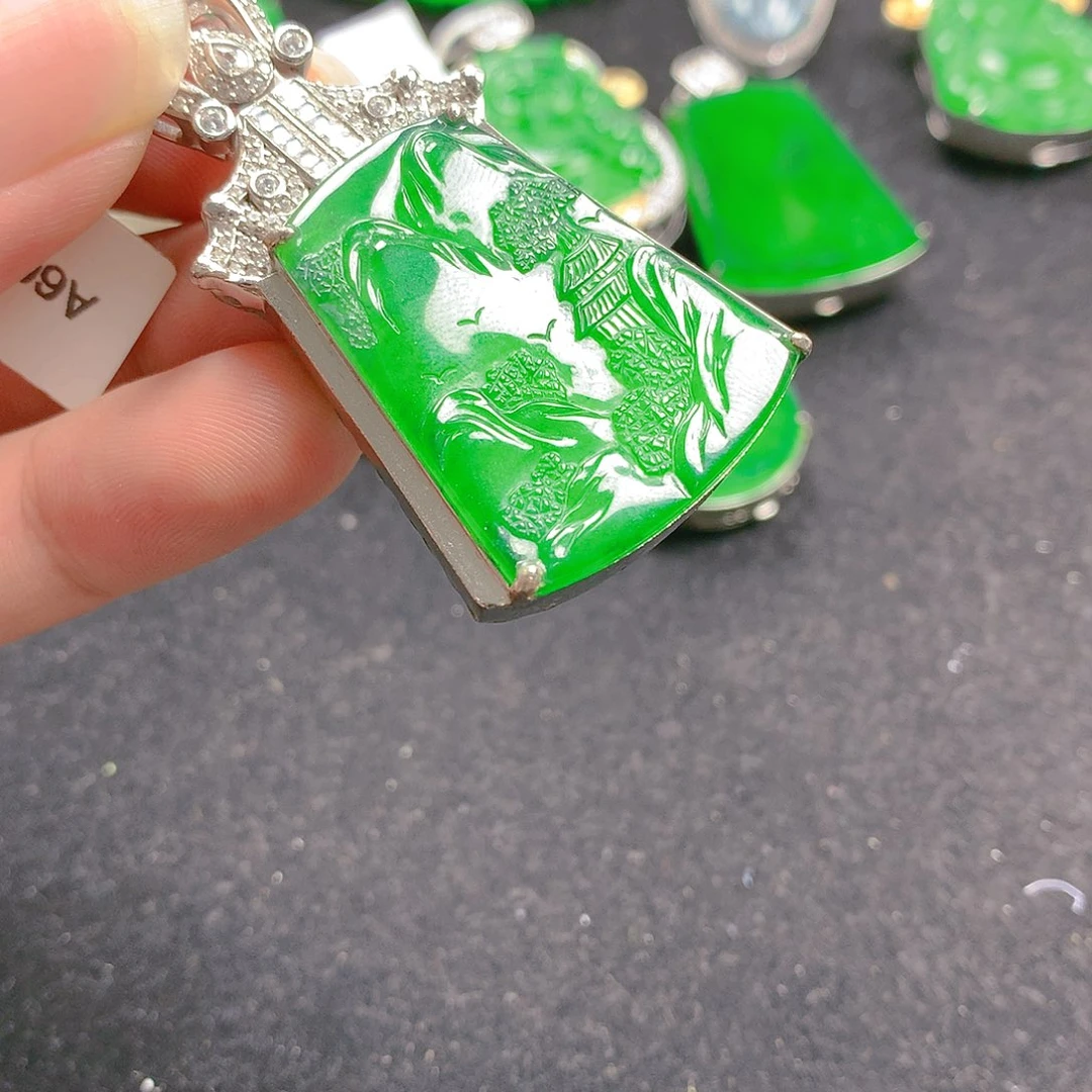 吊坠(不含链)银S925镶嵌翡翠翡翠